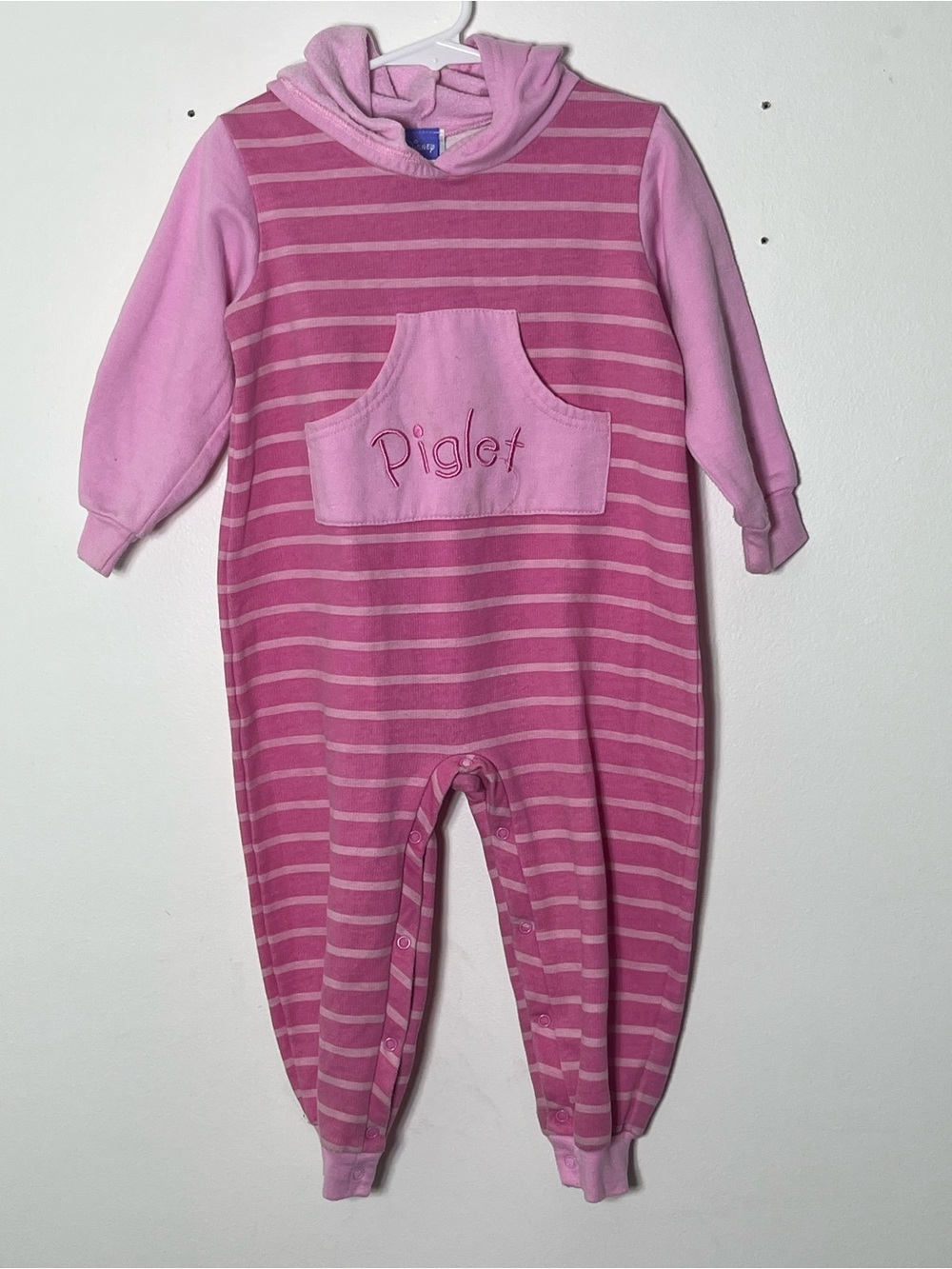 Disney Piglet Hooded Fleece Jumpsuit Romper Pink Striped Toddler Medium